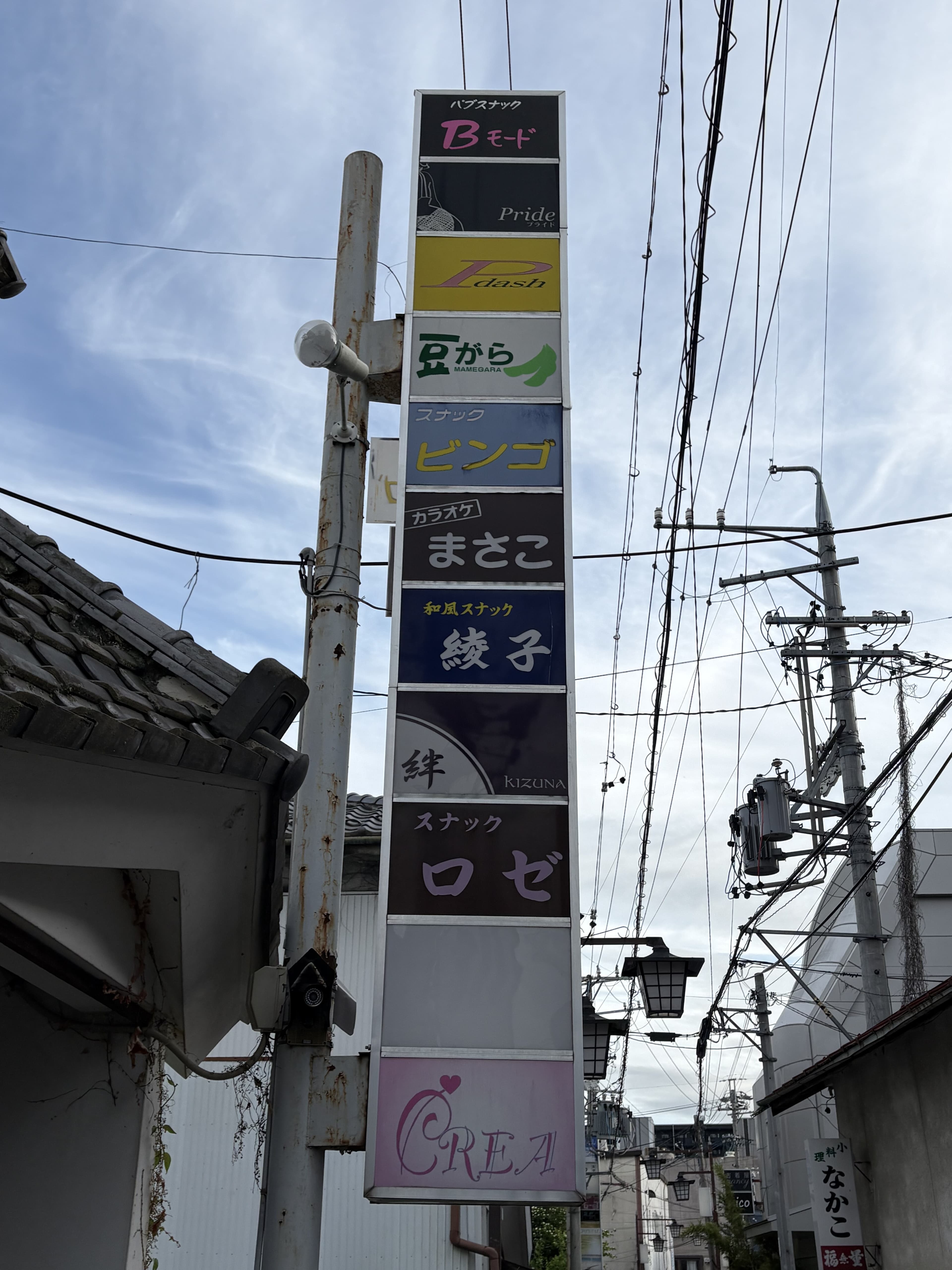 Pride、まさこ、ロゼなどが並ぶ縦型集合看板