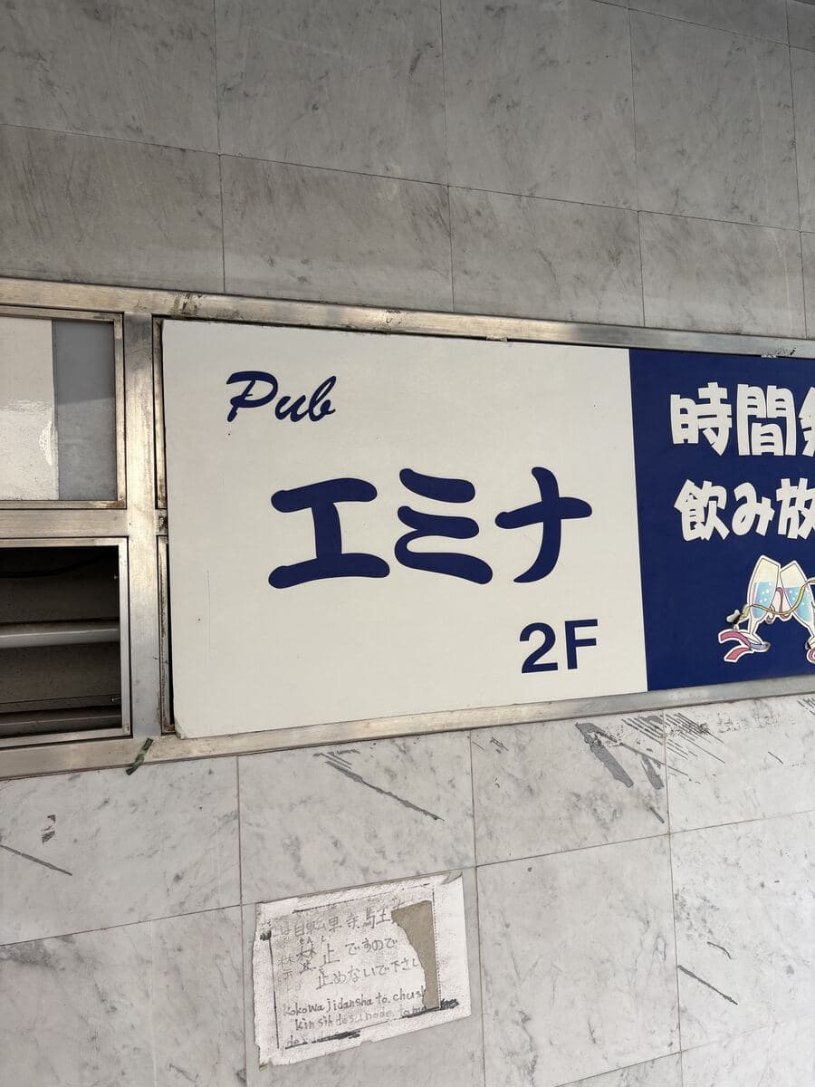 錦糸町で青文字が浮く「Pub エミナ」2階案内板